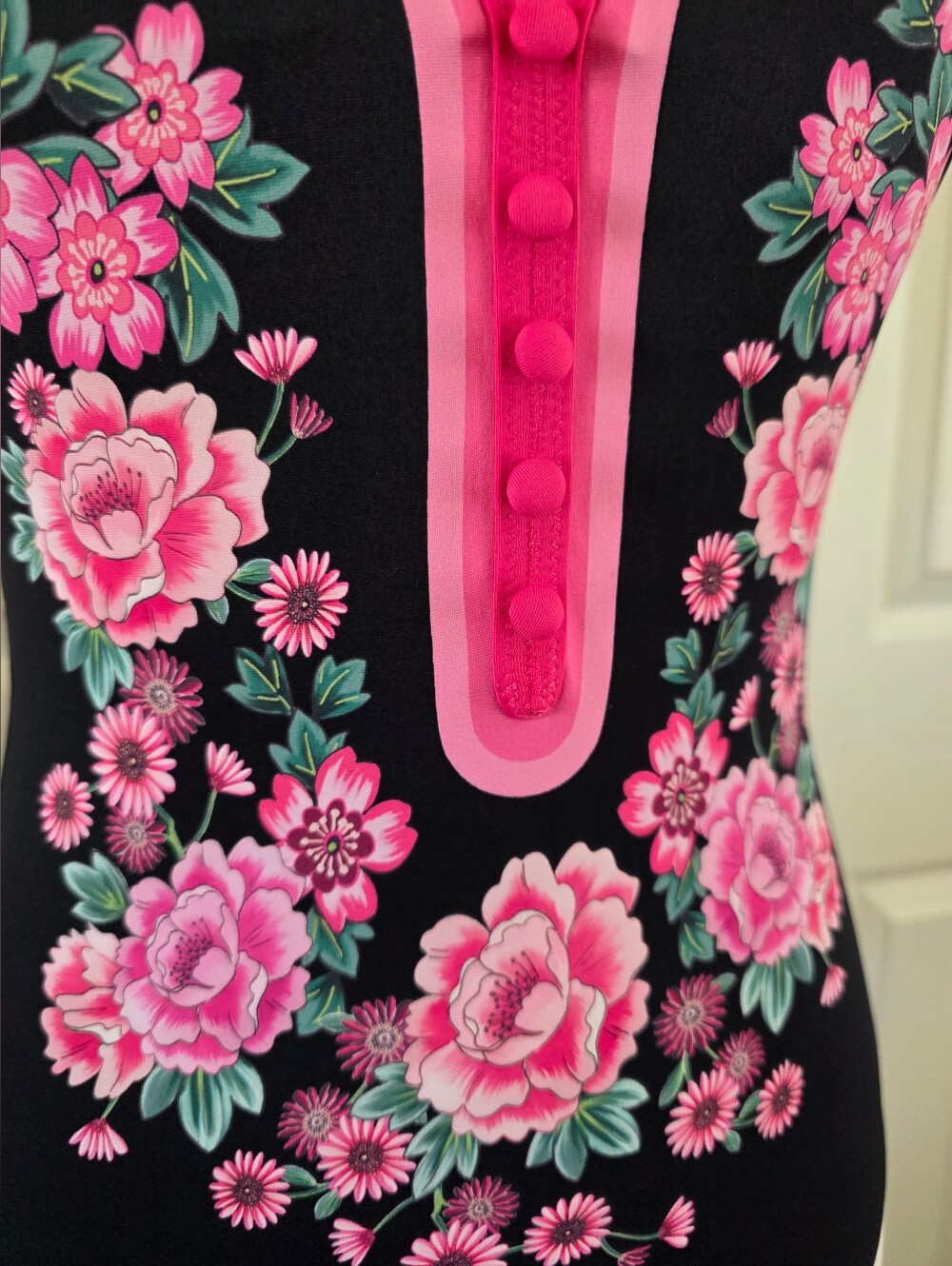 Johnny Was Blum Floral Halter One Piece Swimsuit Black Pink Floral Size M - Picture 4 of 14